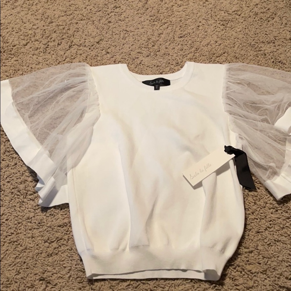 Salo la fille white flutter sleeve top‎ sz L